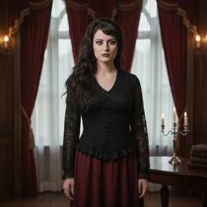 Scarlet Darkness Womens Victorian Gothic Top LG Black Lace Edwardian Medieval